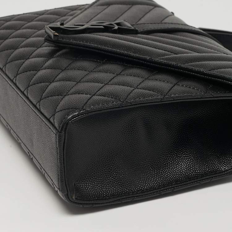 Pre Owned Saint Laurent Envelope Chain Mix Medium Black Matelasse Leather Bag