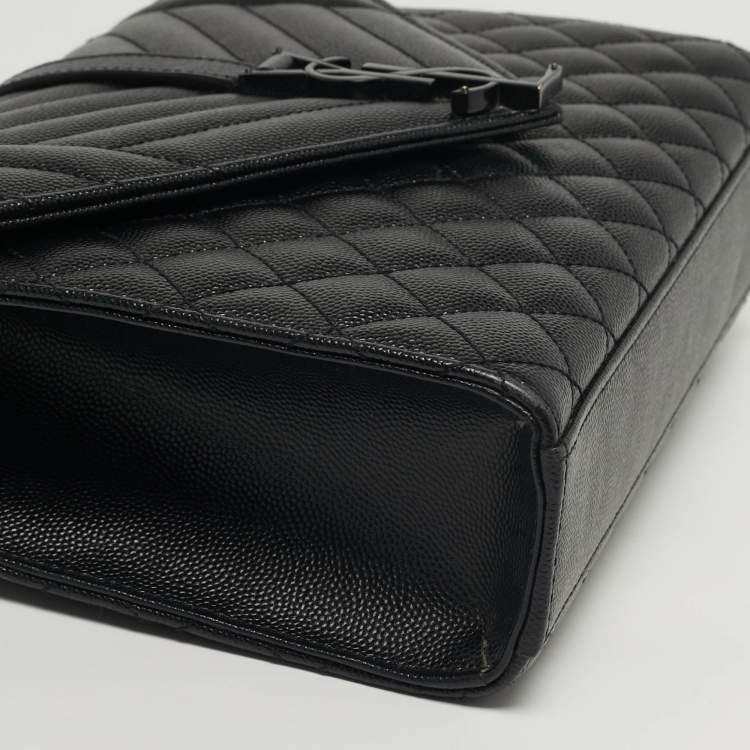 Pre Owned Saint Laurent Envelope Chain Mix Medium Black Matelasse Leather Bag