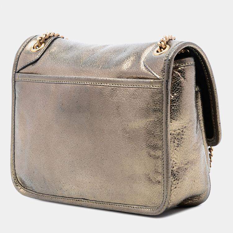 Pre Owned Saint Laurent Paris Gold Baby Metallic Calfskin Niki Shoulder Bag