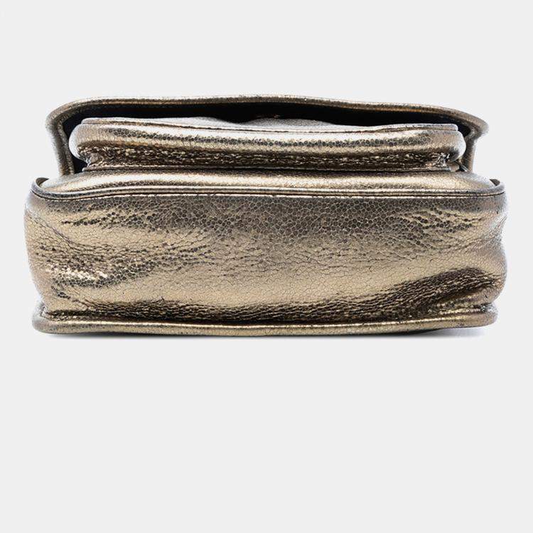 Pre Owned Saint Laurent Paris Gold Baby Metallic Calfskin Niki Shoulder Bag