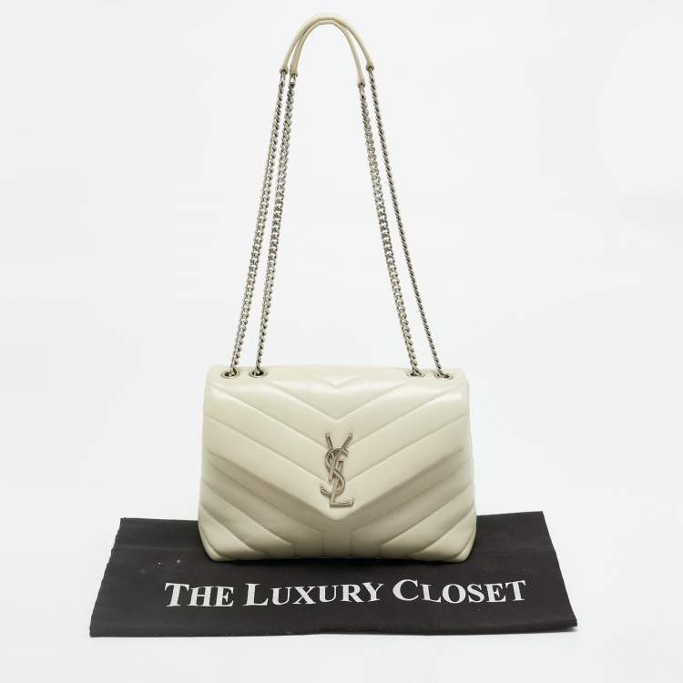Pre Owned Saint Laurent Loulou Small Light Beige Matelassé Leather Shoulder Bag