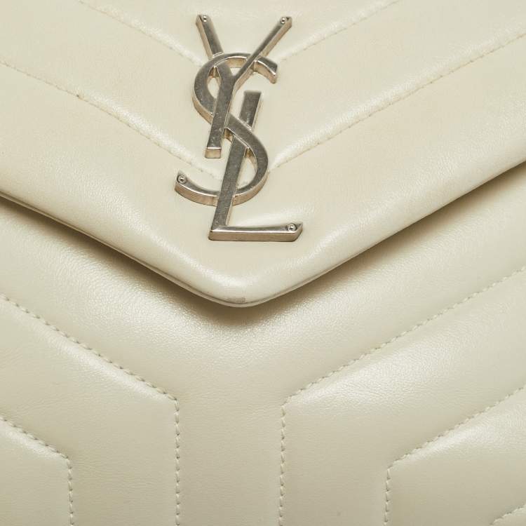 Pre Owned Saint Laurent Loulou Small Light Beige Matelassé Leather Shoulder Bag