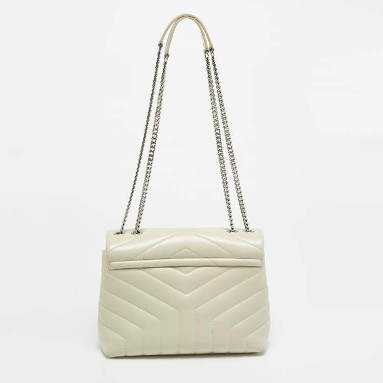 Pre Owned Saint Laurent Loulou Small Light Beige Matelassé Leather Shoulder Bag