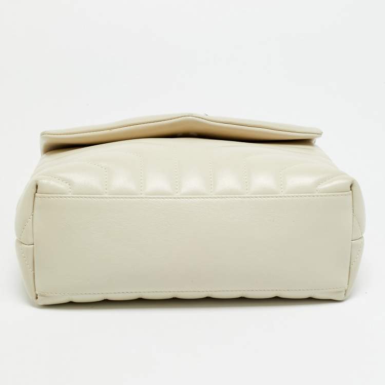 Pre Owned Saint Laurent Loulou Small Light Beige Matelassé Leather Shoulder Bag