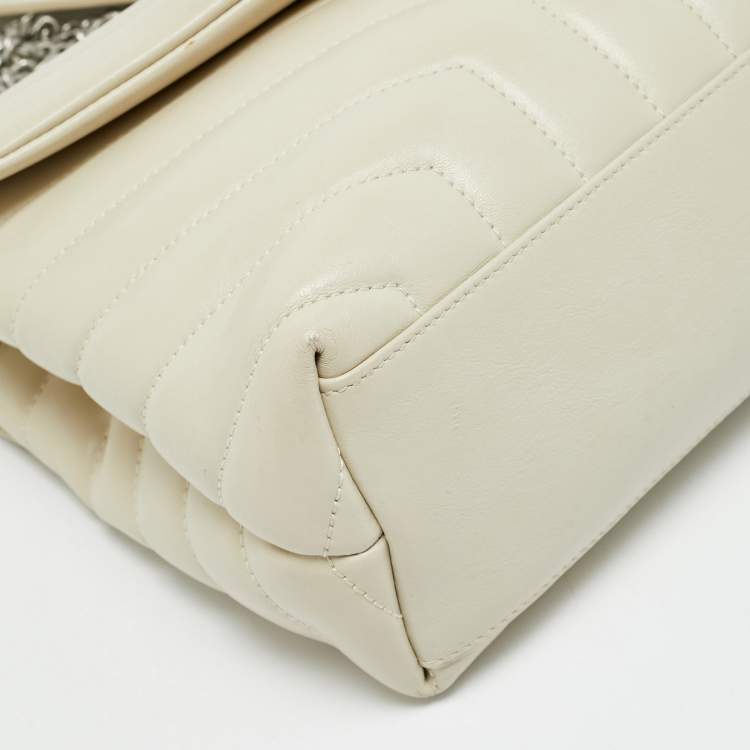 Pre Owned Saint Laurent Loulou Small Light Beige Matelassé Leather Shoulder Bag