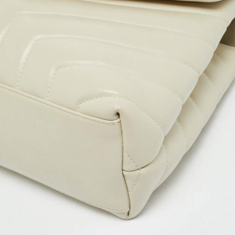 Pre Owned Saint Laurent Loulou Small Light Beige Matelassé Leather Shoulder Bag