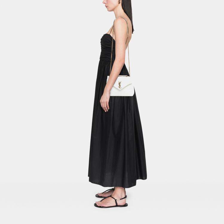 Pre Owned Saint Laurent Paris White Small Jersey Loulou Puffer Shoulder Bag