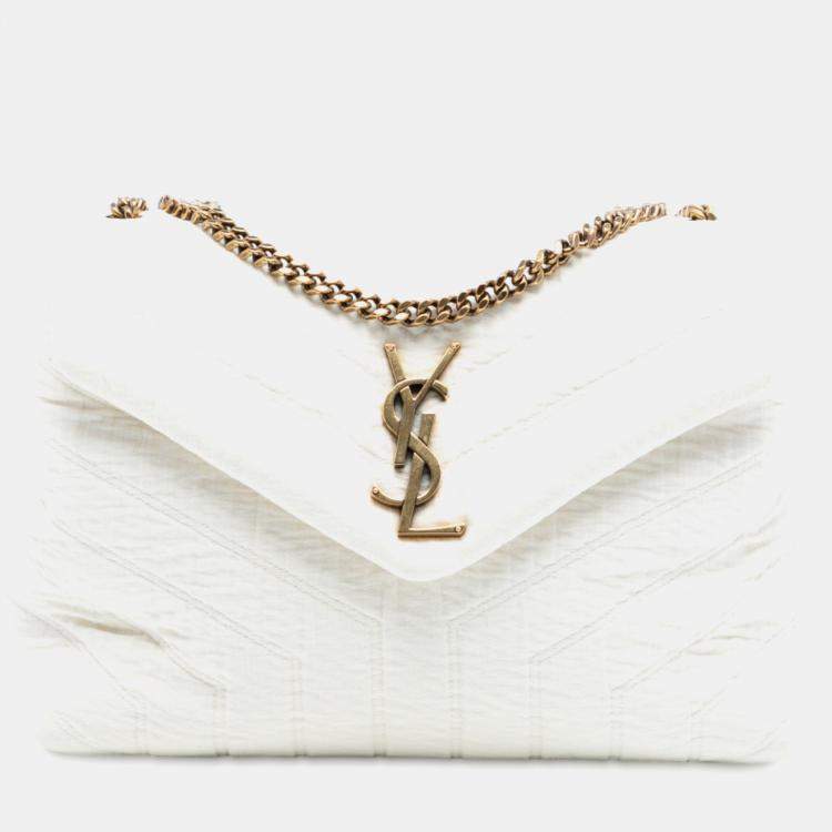 Pre Owned Saint Laurent Paris White Small Jersey Loulou Puffer Shoulder Bag