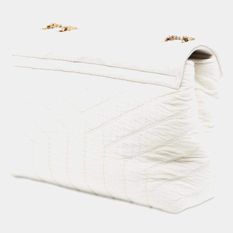Pre Owned Saint Laurent Paris White Small Jersey Loulou Puffer Shoulder Bag
