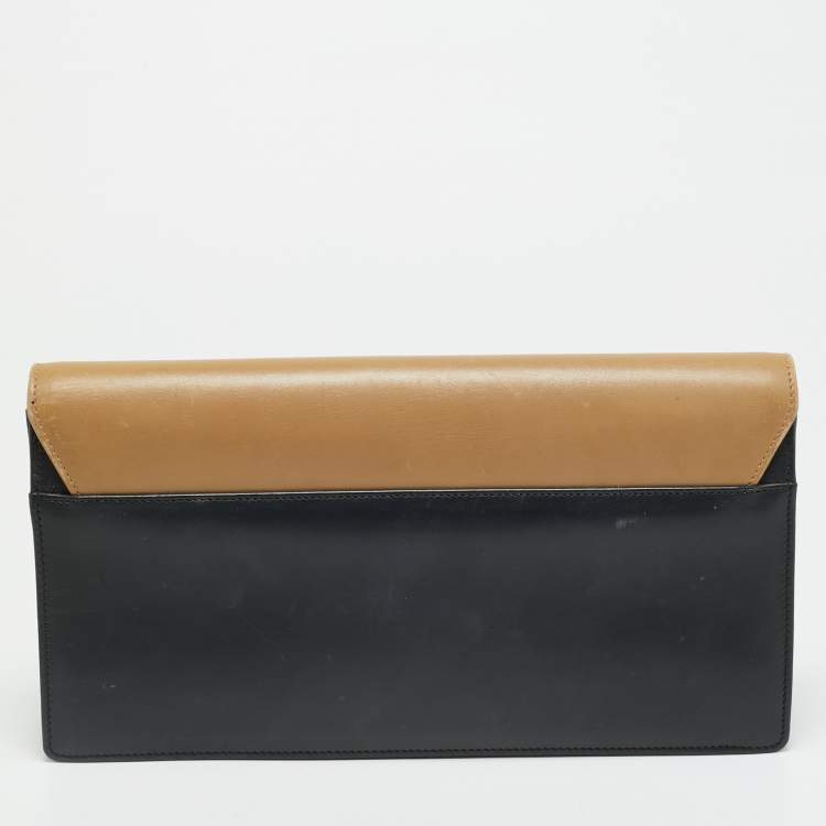 Pre Owned Saint Laurent Diagonal Beige/Black Leather Clutch
