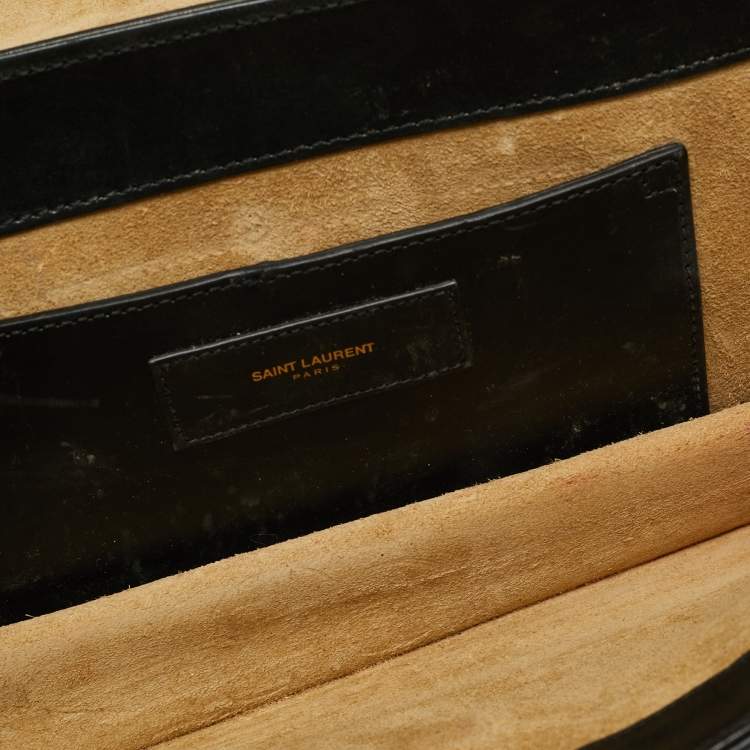 Pre Owned Saint Laurent Diagonal Beige/Black Leather Clutch