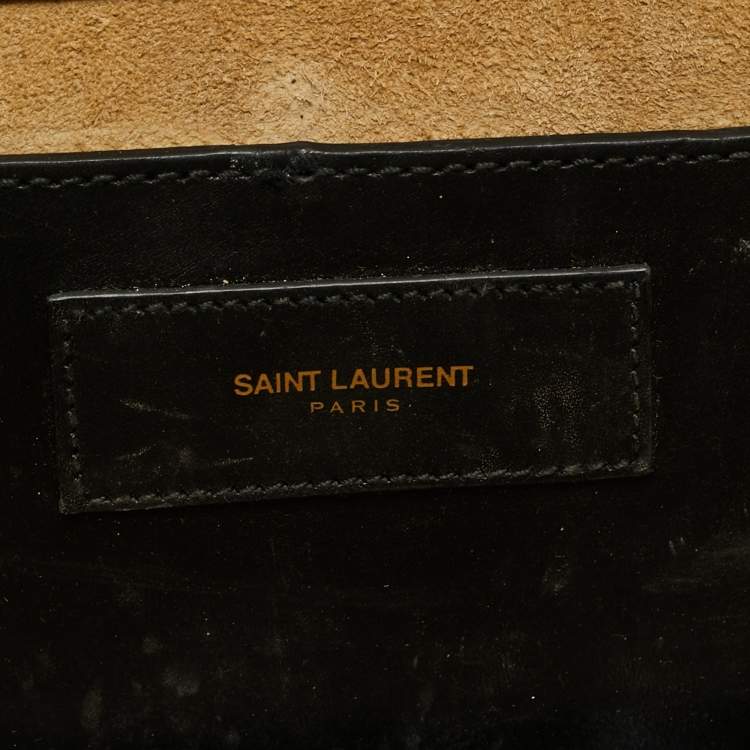 Pre Owned Saint Laurent Diagonal Beige/Black Leather Clutch