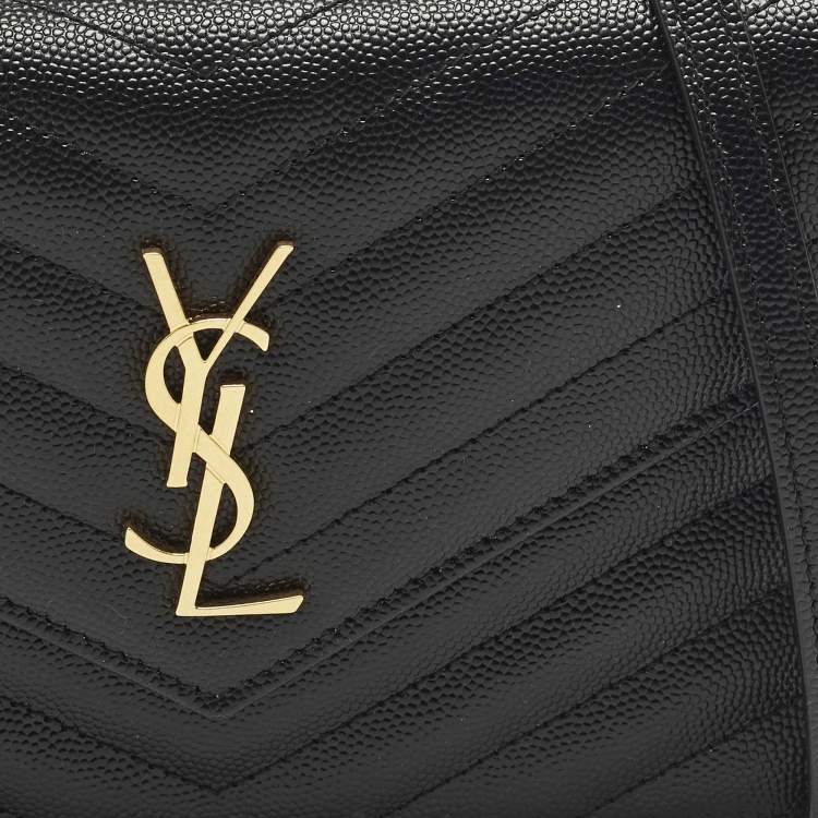 Pre Owned Saint Laurent Cassandre Black Quilted Leather Wallet On Chain