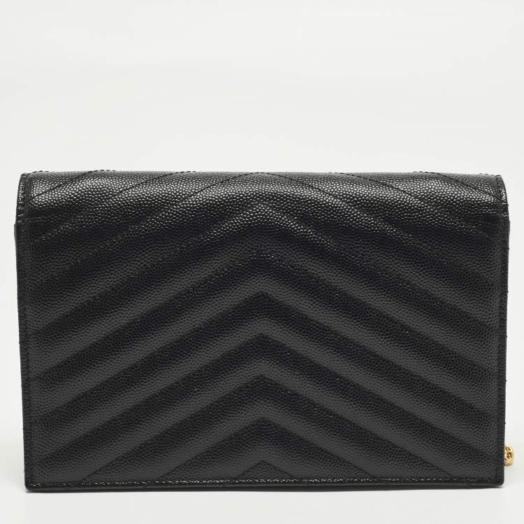 Pre Owned Saint Laurent Cassandre Black Quilted Leather Wallet On Chain