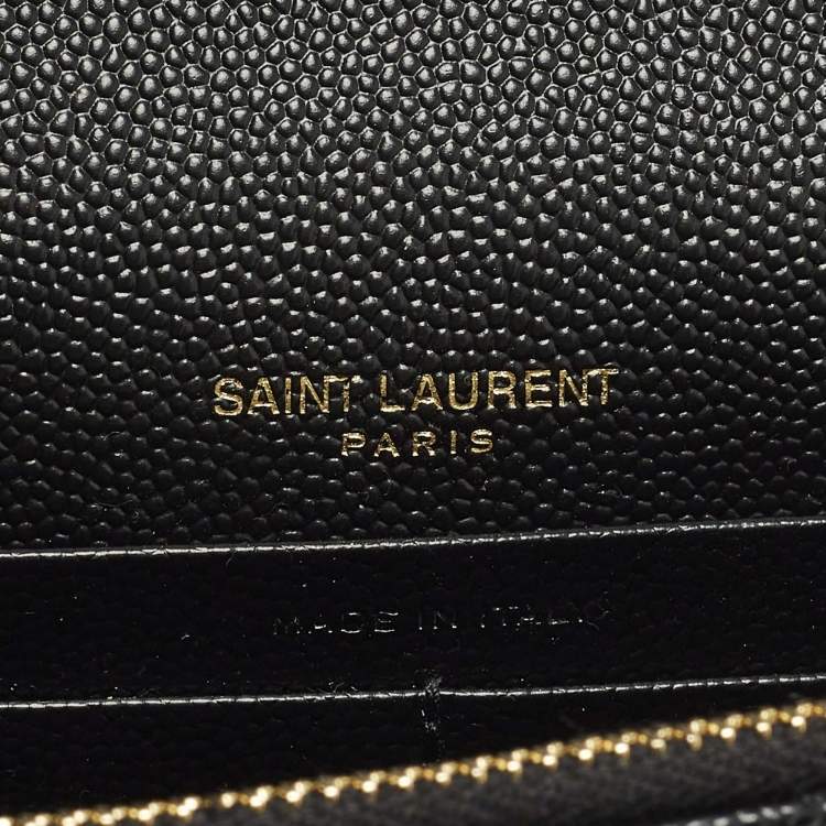 Pre Owned Saint Laurent Cassandre Black Quilted Leather Wallet On Chain