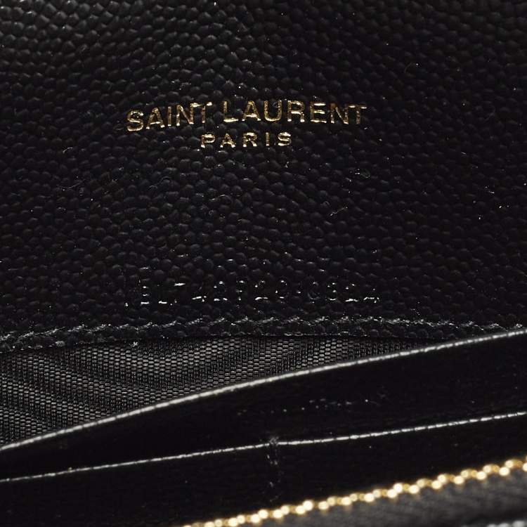 Pre Owned Saint Laurent Cassandre Black Quilted Leather Wallet On Chain