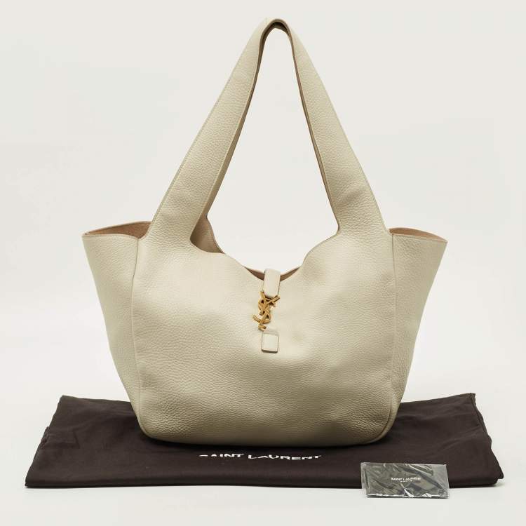 Pre Owned Saint Laurent LE 5 À 7 Bea Off White Leather Tote