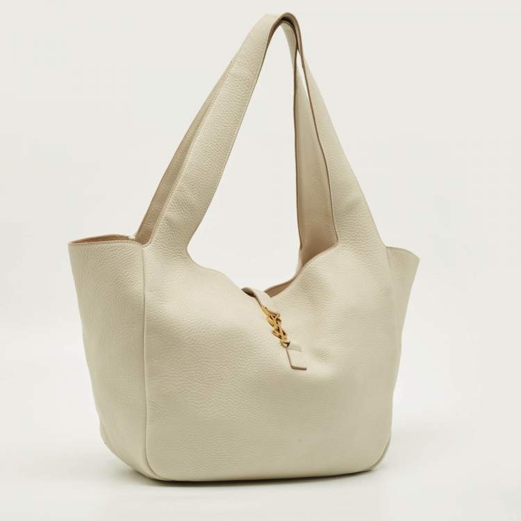 Pre Owned Saint Laurent LE 5 À 7 Bea Off White Leather Tote