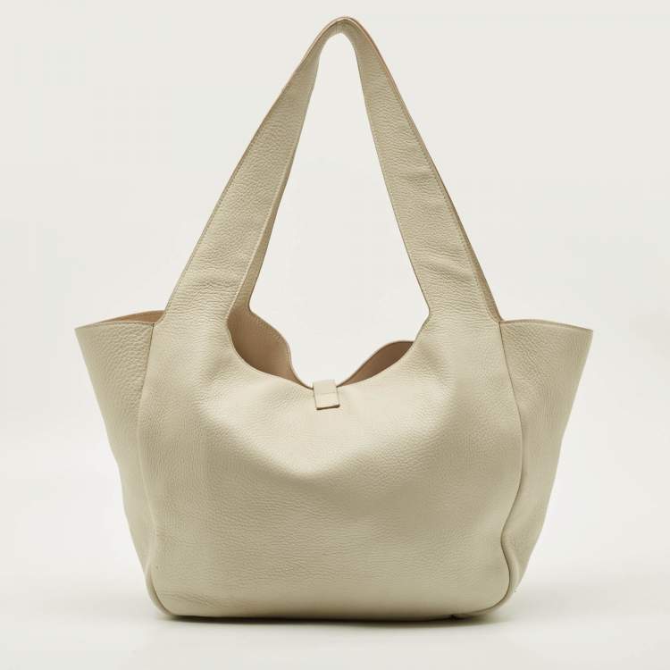 Pre Owned Saint Laurent LE 5 À 7 Bea Off White Leather Tote