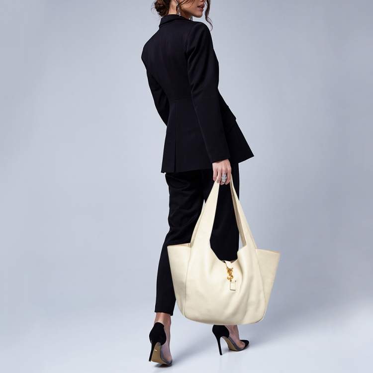 Pre Owned Saint Laurent LE 5 À 7 Bea Off White Leather Tote