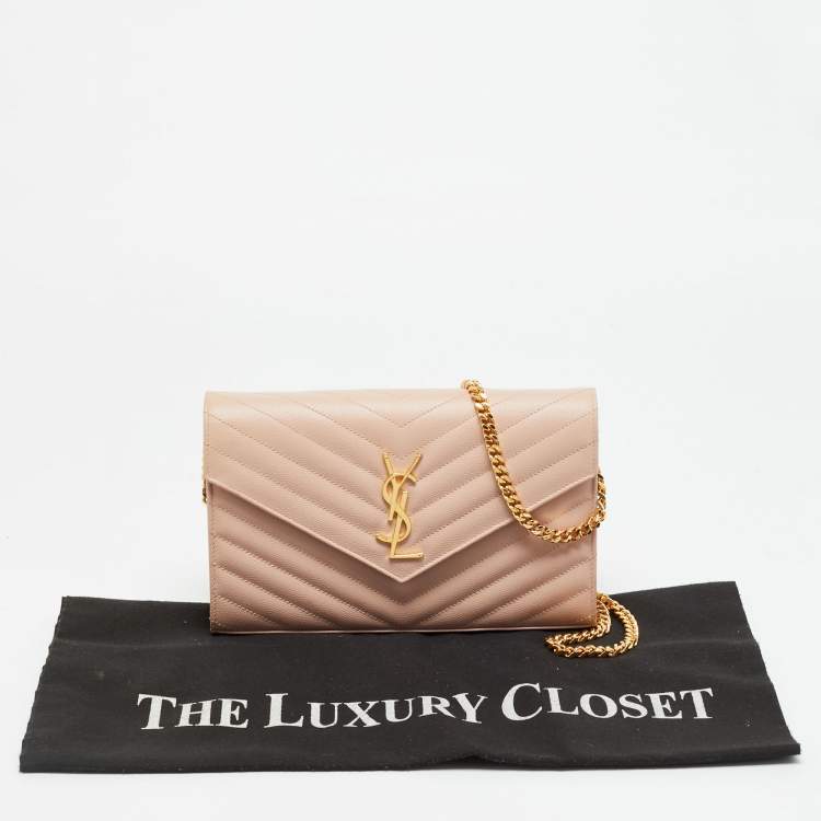 Pre Owned Saint Laurent Cassandre Pink Matelassé Leather Wallet on Chain