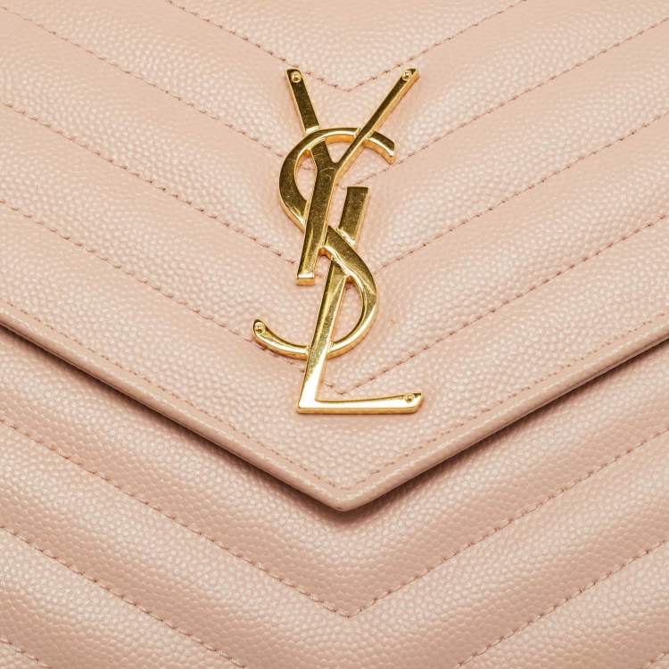 Pre Owned Saint Laurent Cassandre Pink Matelassé Leather Wallet on Chain
