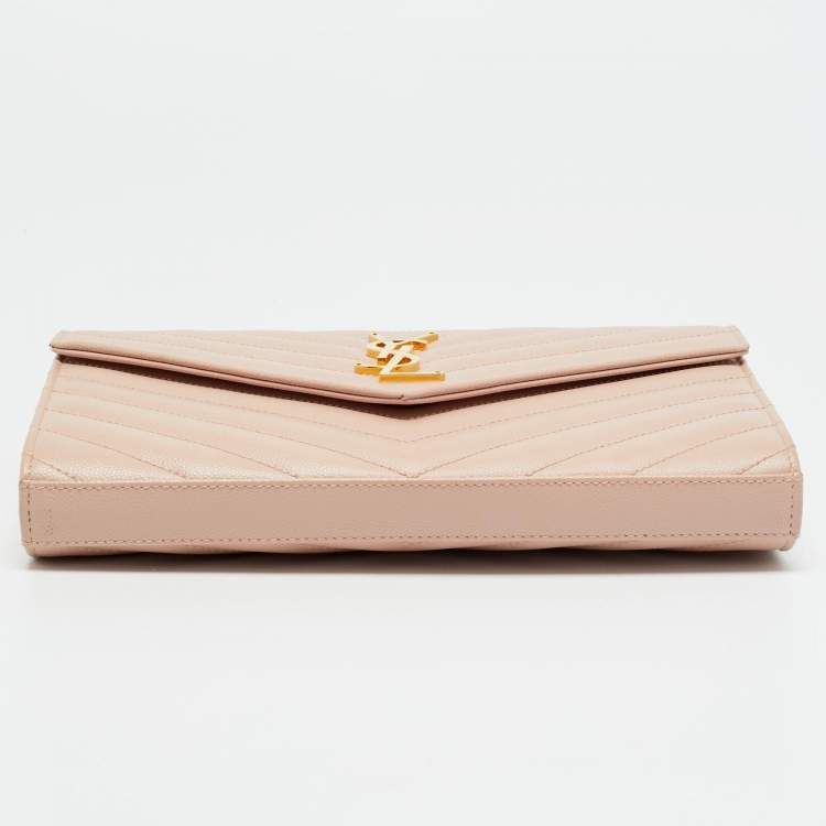 Pre Owned Saint Laurent Cassandre Pink Matelassé Leather Wallet on Chain