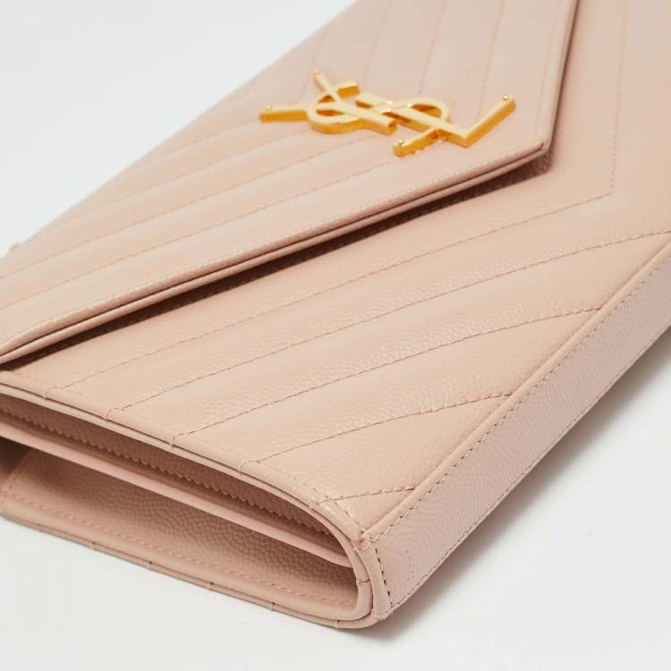 Pre Owned Saint Laurent Cassandre Pink Matelassé Leather Wallet on Chain