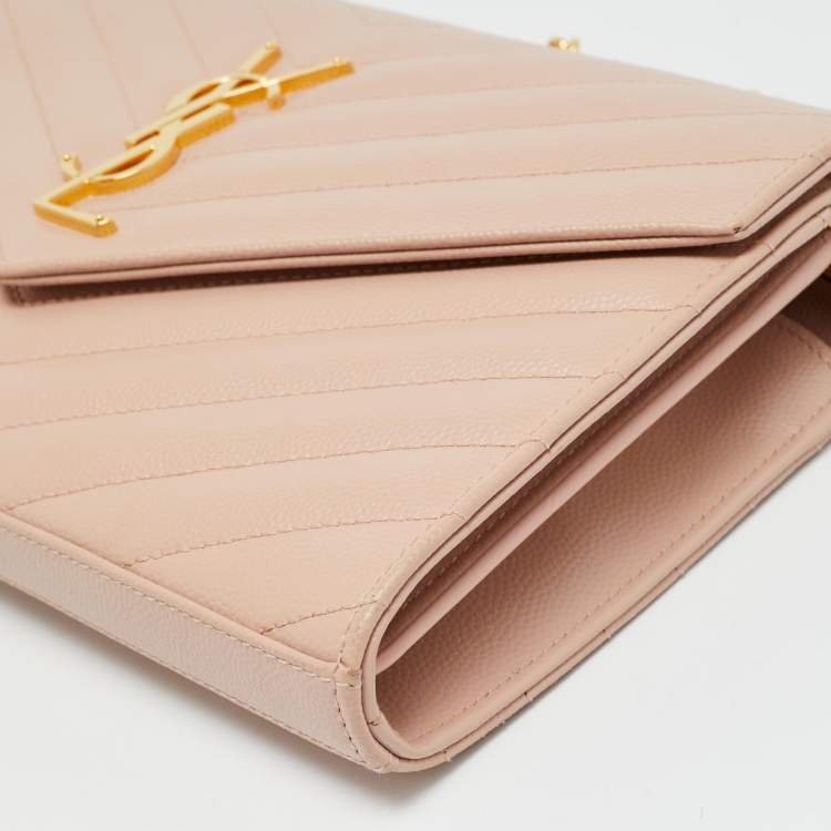 Pre Owned Saint Laurent Cassandre Pink Matelassé Leather Wallet on Chain