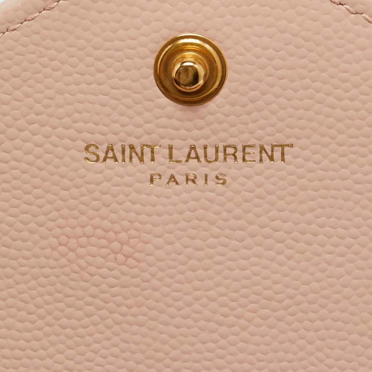 Pre Owned Saint Laurent Cassandre Pink Matelassé Leather Wallet on Chain