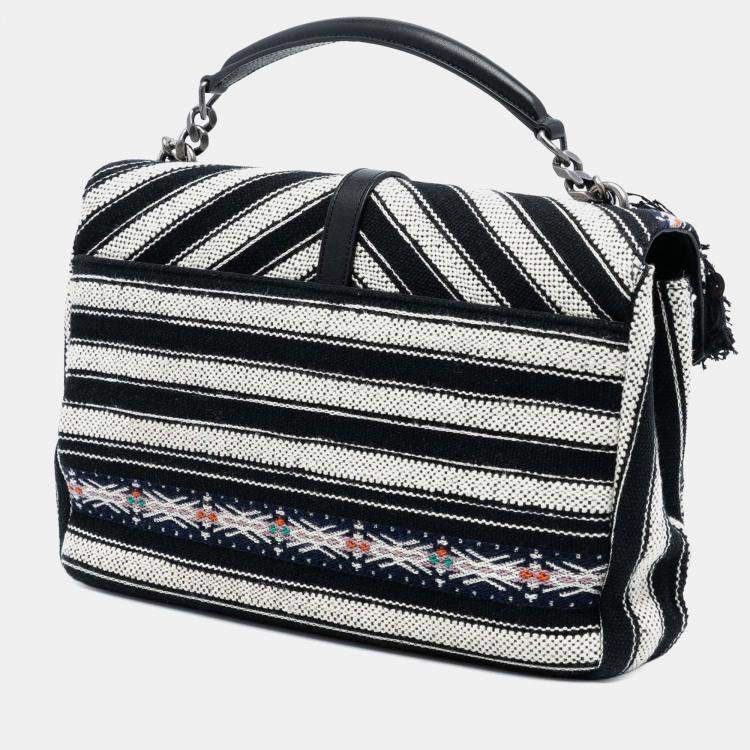 Pre Owned Saint Laurent Paris Black Large Chevron Berber Monogram College Satchel