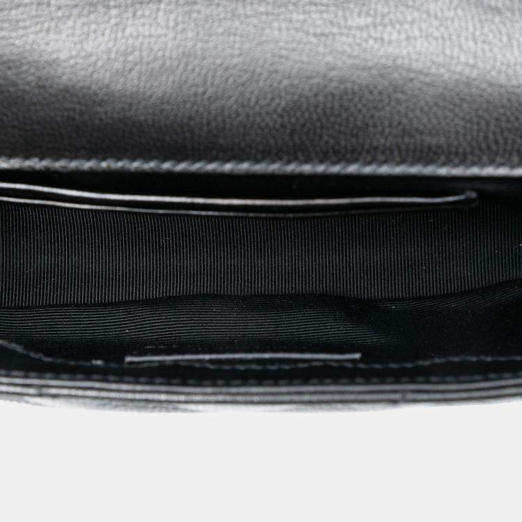 Pre Owned Saint Laurent Paris Black Baby Goatskin Tulle Chevron Monogram Classic Punk Chain Bag