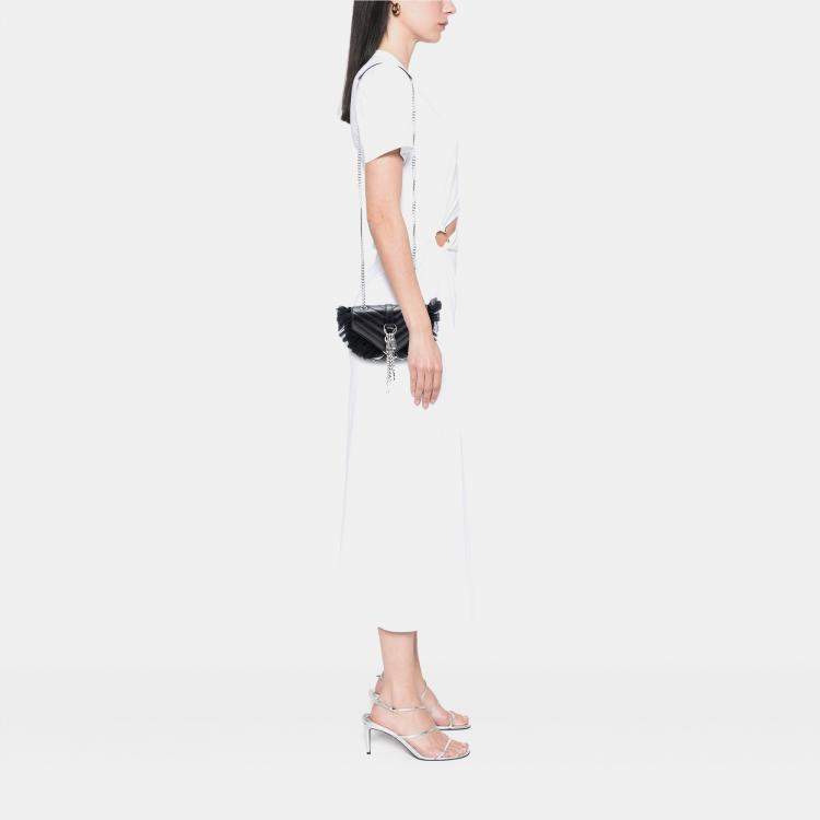 Pre Owned Saint Laurent Paris Black Baby Goatskin Tulle Chevron Monogram Classic Punk Chain Bag