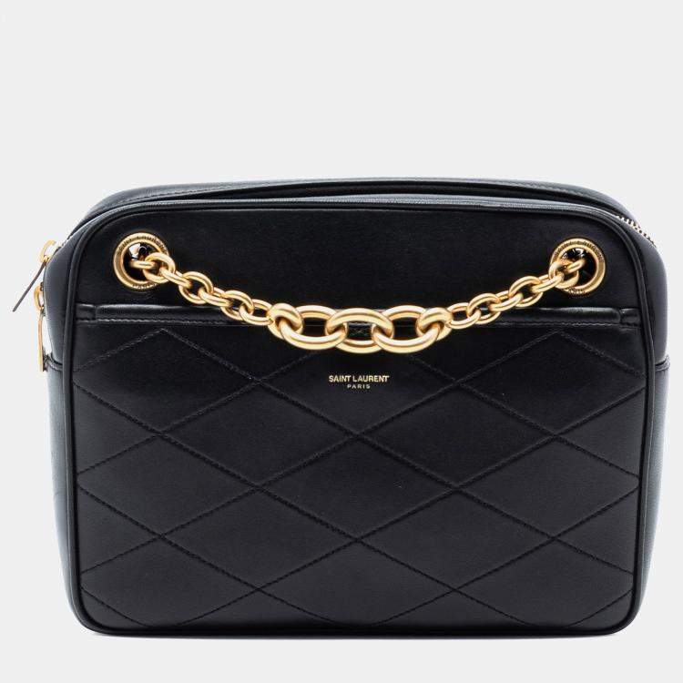 Pre Owned Saint Laurent Paris Black Quilted Lambskin Le Maillon Chain Shoulder Bag