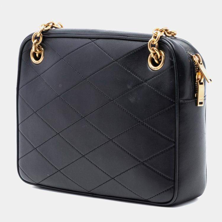 Pre Owned Saint Laurent Paris Black Quilted Lambskin Le Maillon Chain Shoulder Bag