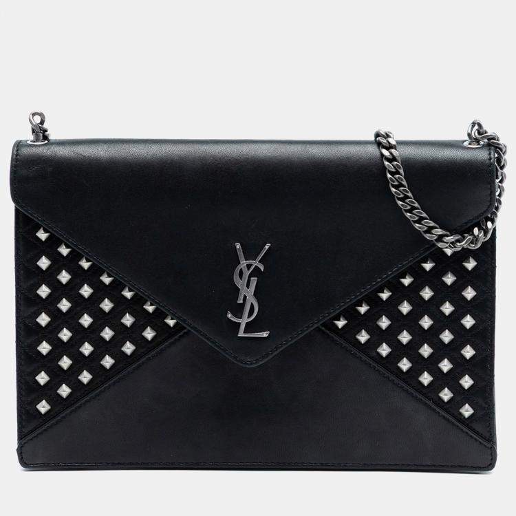 مملوكة مسبقًا Saint Laurent Paris Black Quilted Lambskin Studded Monogram Gaby Shoulder Bag