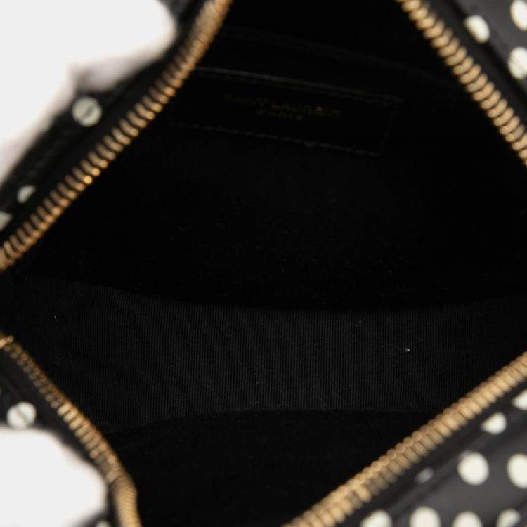 مملوكة مسبقًا Saint Laurent Paris Black Chevron Calfskin Round Vinyle Polka Dot Crossbody