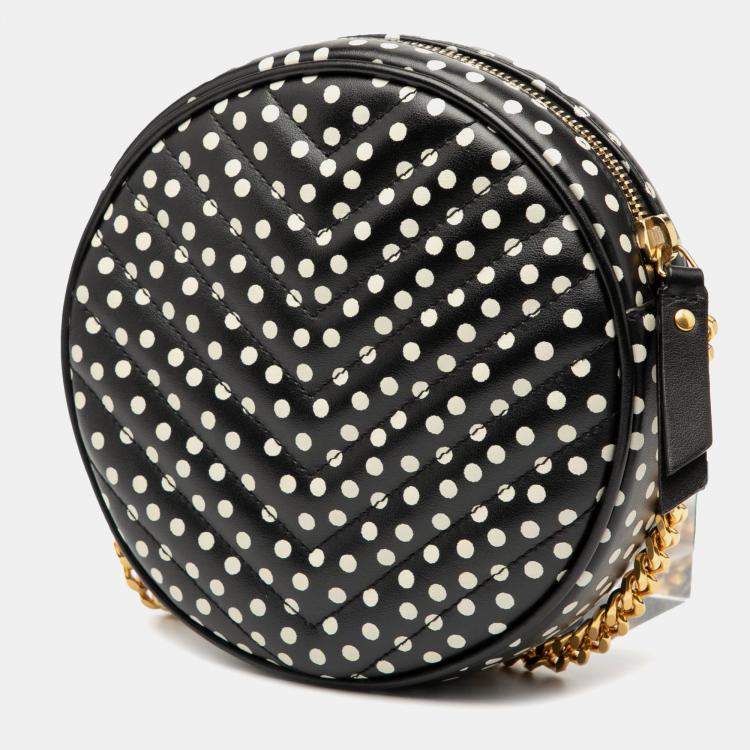 مملوكة مسبقًا Saint Laurent Paris Black Chevron Calfskin Round Vinyle Polka Dot Crossbody