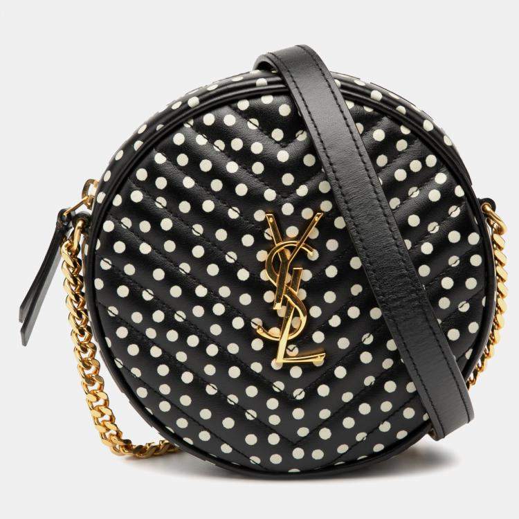 مملوكة مسبقًا Saint Laurent Paris Black Chevron Calfskin Round Vinyle Polka Dot Crossbody