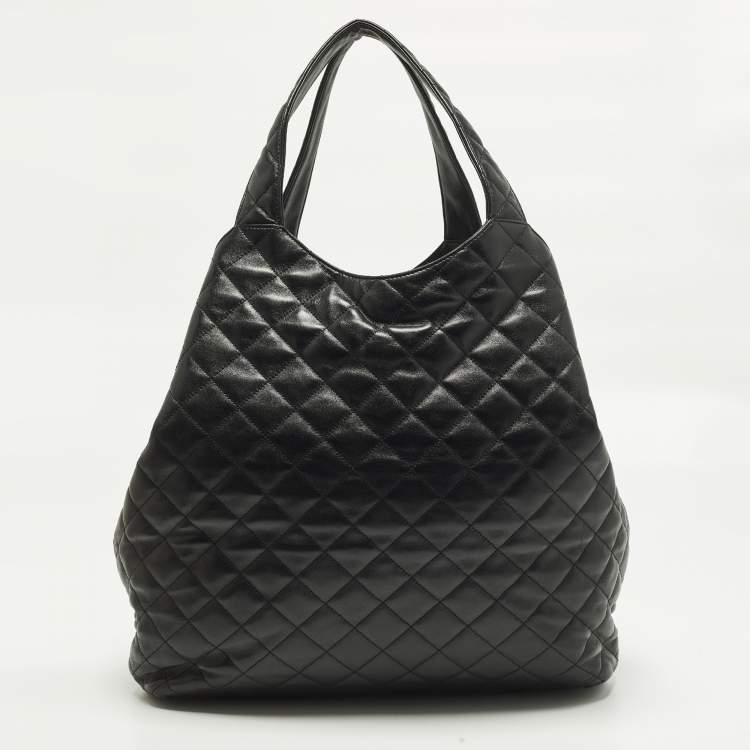 Pre Owned Saint Laurent Icare Maxi Black Quilted Leather Shopping Tote