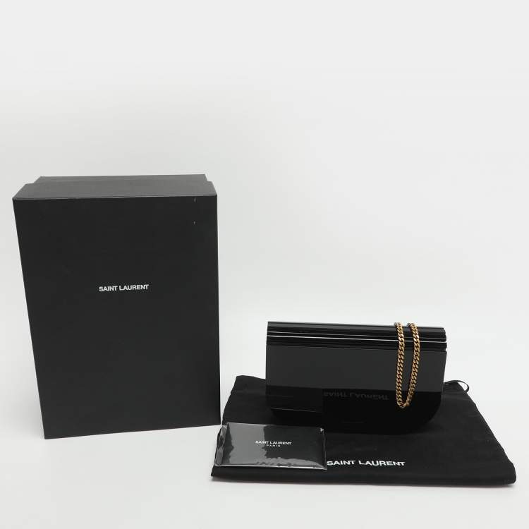 Pre Owned Saint Laurent Paris Mini Black Patent Leather and Plexiglass Chain Clutch Bag