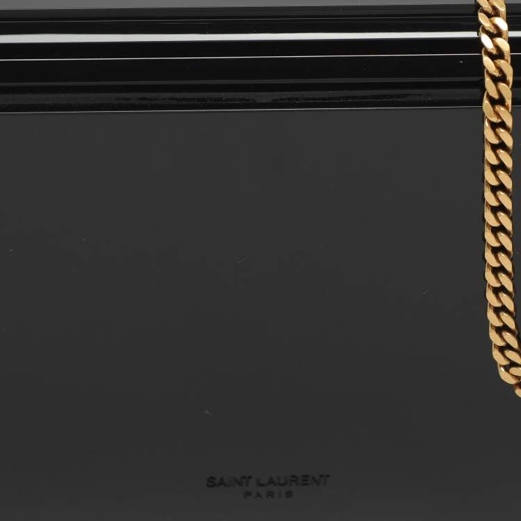 Pre Owned Saint Laurent Paris Mini Black Patent Leather and Plexiglass Chain Clutch Bag