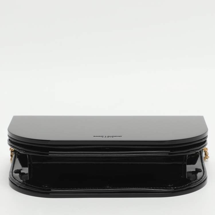 Pre Owned Saint Laurent Paris Mini Black Patent Leather and Plexiglass Chain Clutch Bag