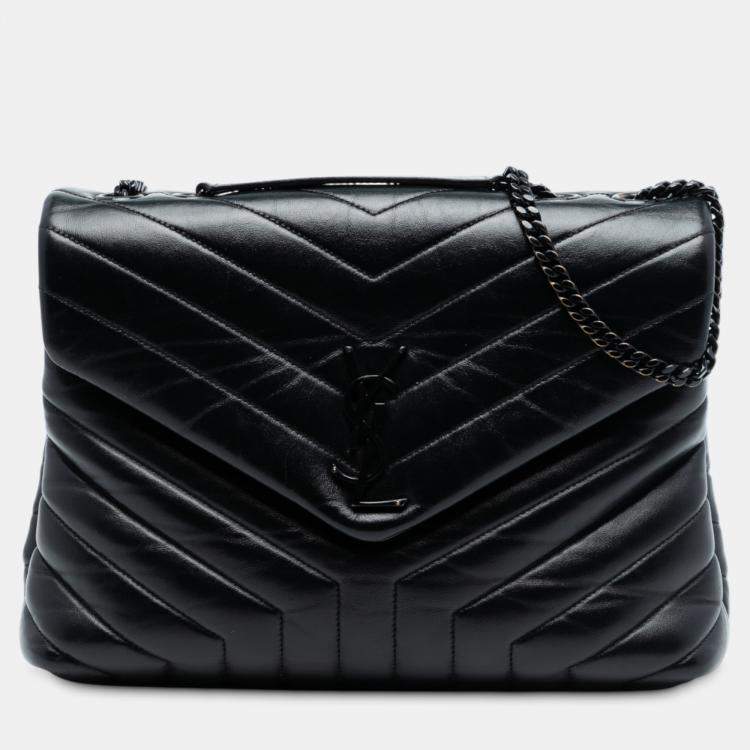 مملوكة مسبقًا Saint Laurent Paris Black Medium Matelasse Leather Monogram Monochrome Loulou Shoulder Bag