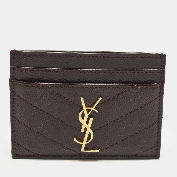 Pre Owned Saint Laurent Cassandre Burgundy Matelasse Leather Card Holder