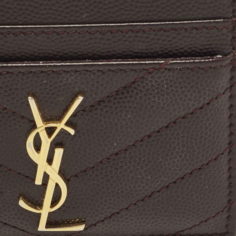 Pre Owned Saint Laurent Cassandre Burgundy Matelasse Leather Card Holder