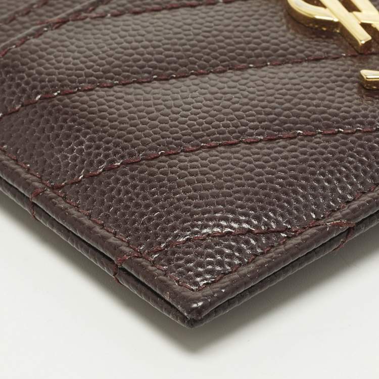 Pre Owned Saint Laurent Cassandre Burgundy Matelasse Leather Card Holder