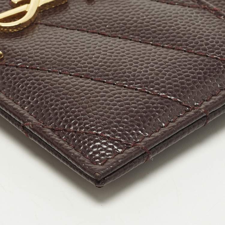 Pre Owned Saint Laurent Cassandre Burgundy Matelasse Leather Card Holder