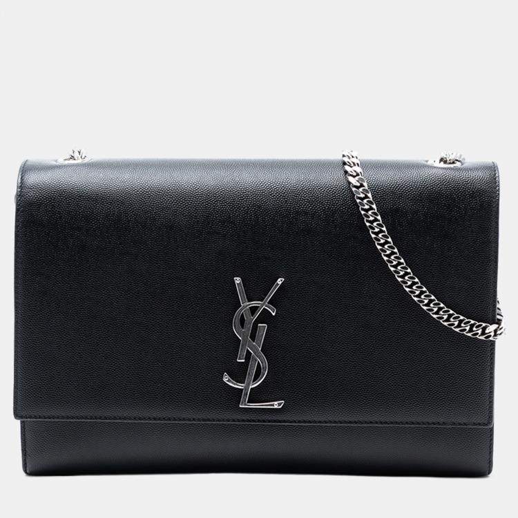 Pre Owned Saint Laurent Paris Black Medium Grain De Poudre Leather Monogram Kate Crossbody