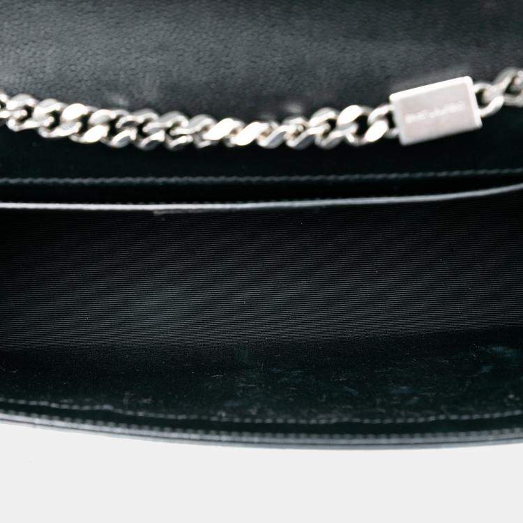 Pre Owned Saint Laurent Paris Black Medium Grain De Poudre Leather Monogram Kate Crossbody